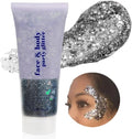 Go Ho Black Face Body Glitter,Halloween Face Paint Glitter Makeup,Holographic Chunky Sequins Glitters for Festival Cosplay SFX Costume,Festival Rave Accessories,Eye Black Glitter Gel