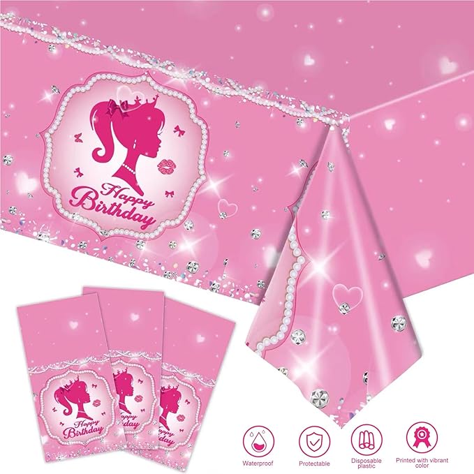 194 Pcs Pink Princess Party Supplies Kit for 24 Guests - Disposable Tableware Set with Plates Napkins Cups Cutlery Tablecloth & Banner, Ideal for Girls' Birthday Decorations