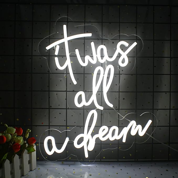 Lucunstar It Was All A Dream Neon Sign White Neon Sign For Room LED signs For Wall Decor LED Light Up Bedroom Club Office Hotel Pub Cafe Dream Neon Lights Wedding Birthday Party Room Decor