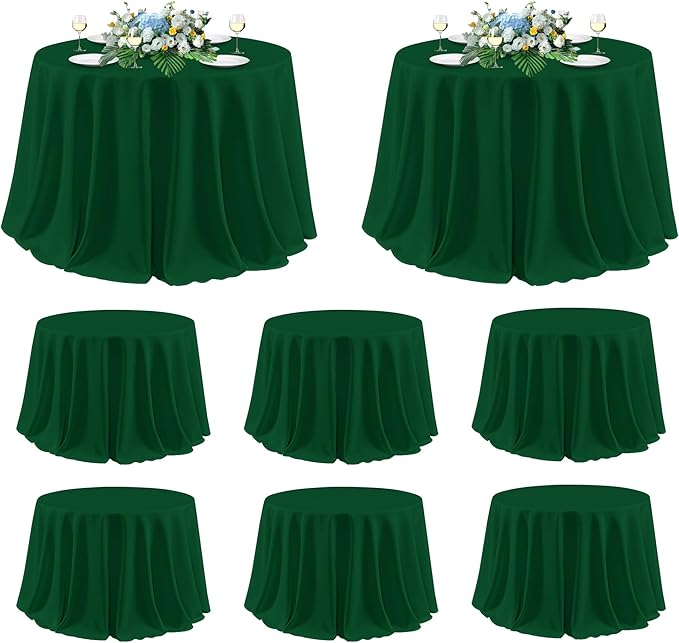 sancua 120 Inch Round Tablecloth, 8 Pack Hunter Green - Circle Polyester Fabric Table Cloth for Chiristmas Party Reception Banquet Birthday, Washable Formal Table Cover (Fit 48-96 Inch Tables)