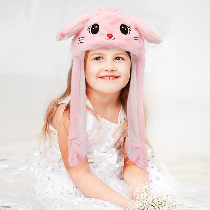 Animal Hat with Ears Moving Jumping Pop Up Beating Hat Plush Holiday Cosplay Dress Up Funny Gift for Kids
