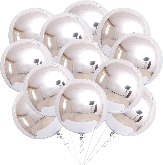 KatchOn, Huge Metallic Silver Balloons - 22 Inch, Pack of 12 | 4D Round Mylar Balloons for Silver Party Decorations, Birthday Party, Graduation Decorations 2026, Wedding, Engagement