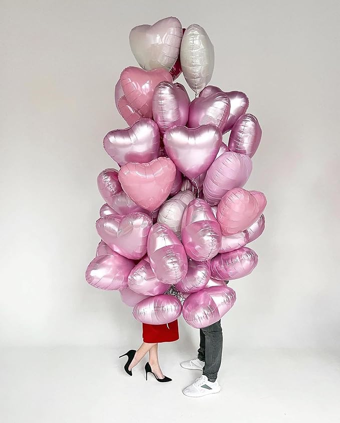 Pink Heart Shaped balloons Pack of 12,18 Inch Silver Love Valentine Balloons Purple Heart Romantic Balloons For Valentines Day Propose Marriage Wedding Bridal Shower Engagement Party Decorations