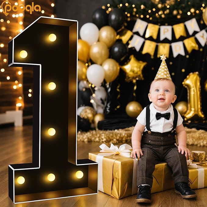 Pooqla 3FT Marquee Light Up Numbers, Black Lighted Party Decor for her him Women Men, Giant Mosaic Light Up Numbers for 3rd 13th 30th Birthday Anniversary Decoration, Number 3