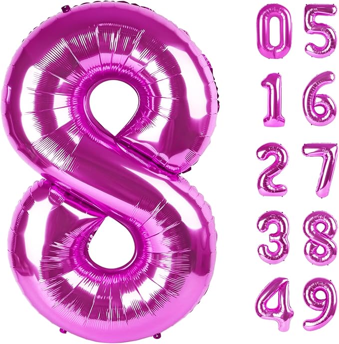 Rosy Purple Foil Number 8 Balloon 40 Inch, Helium Mylar Eight Number 8 18 28 38 48 58 80 88 Birthday Balloons, 8th Rosy Purple Women Men Wedding Anniversary, Graduations Party Supplies