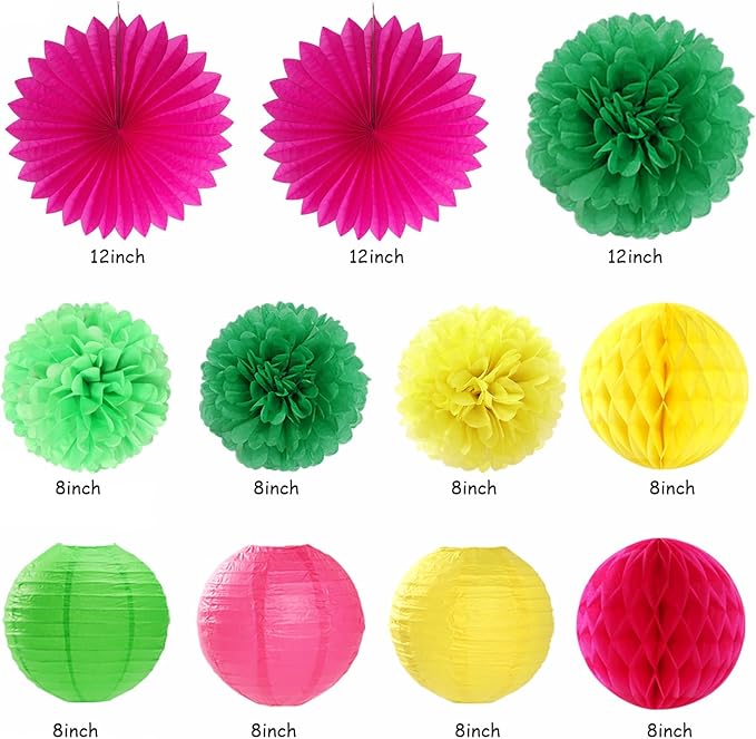 Hawaiian Aloha-Luau Flamingo Party-Decorations Supplies - 21pcs Hello Banner,Pool Paper Lanterns Honeycomb,Beach Theme Streamers Garland,Tissue Pom Poms Flowers Fan,Tropical Summer Tiki Decor Burgleda
