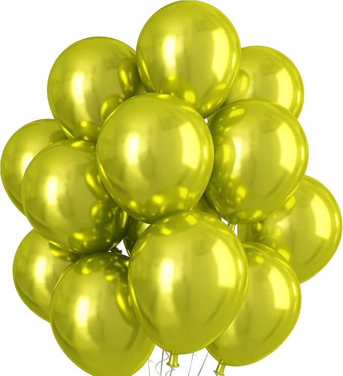 Chrome Yellow Balloons 12 Inch, Double-Layered Metallic Yellow Balloons, Shiny Thick Chrome Metallic Latex Helium Balloon for Birthday Wedding Graduation Party Decoration Supplies