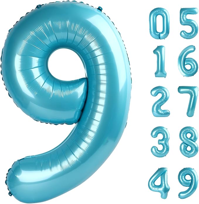 Pearl Blue 9 Number Balloon, 40 Inch Big 9 Balloon Number, Jumbo Giant Happy 9th 19 29 39 49 99 Birthday Party Decorations, Large Nine Mylar Foil Anniversary Birthday Party Engagement Decorations