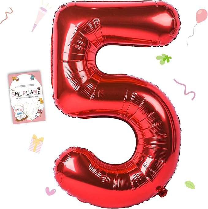 Smlpuame 40 inch Number Balloon 0-9 Red Large Number 5 Balloons,Digital Balloons for Birthday Party Celebration Decorations Supplies, Helium Foil Number Balloons for Wedding Anniversary