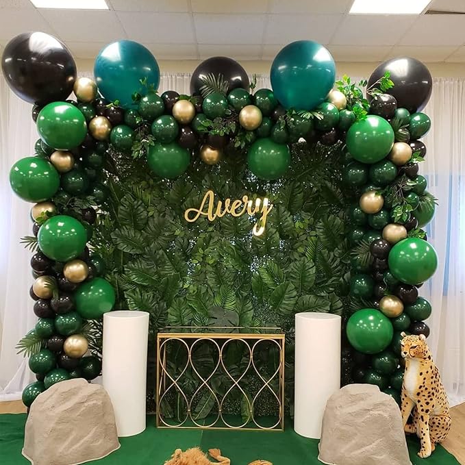 130pcs Dark Green Balloons Different Sizes 18" 12" 10" 5" Hunter Green Balloons for Birthday Dinosaur Baby Shower St. Patrick's Day Summer Jungle Forest Safari Party Decorations