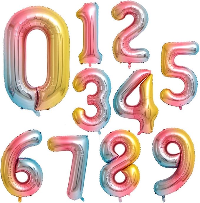 YPSelected 40 Inch Gradient Color Large Foil Helium Number Balloon Birthday Wedding Party 0-9 (Rainbow, 9)