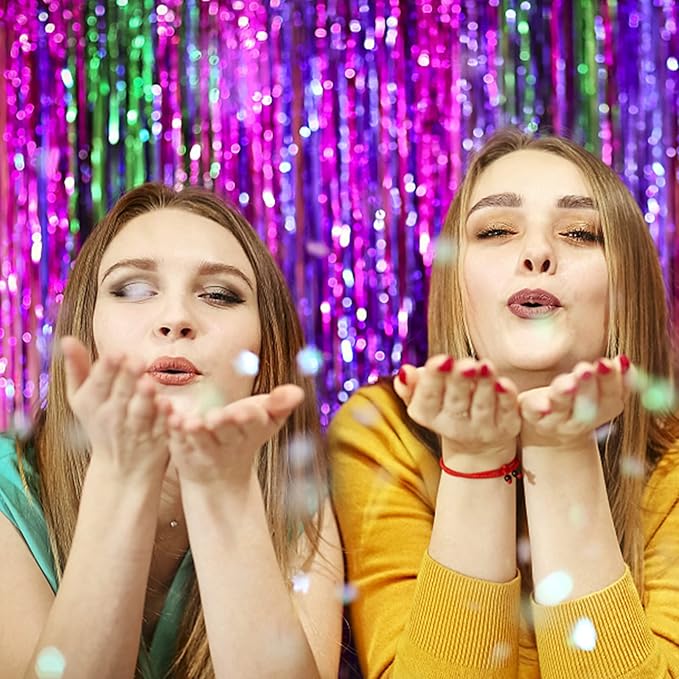 5 Pack Foil Curtain Backdrop Metallic Tinsel Foil Fringe Curtains Photo Booth Props for Birthday Wedding Engagement Baby Shower Bachelorette Christmas Holiday Celebration Party Decorations