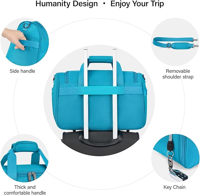 Hanke Foldable Underseat Carry On luggage Bag, Travel Tote Bag for Women & Men, Personal Item Travel Bag Softside Lightweight Luggage Bags for Travel Flight Crew Overnight Weekender.(Caribbean Blue)