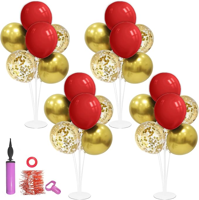 Red and Gold Balloon Stand Centerpiece Table Decorations for 49ers Party Birthday Graduation Wedding Mother's Day Anniversary Christmas New Year's Eve Party Decorations(Red gold set4)