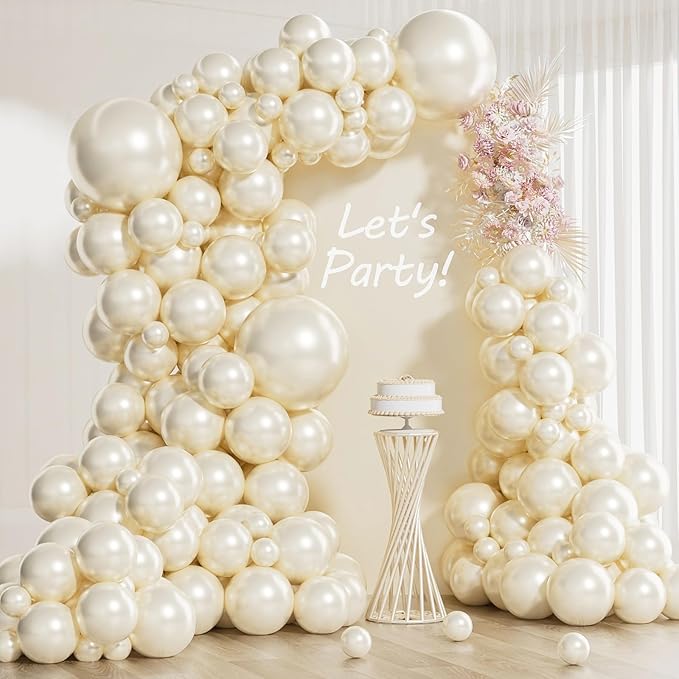118Pcs Pearl Balloon Garland Arch Kit - Wedding Party Decorations with Pearl White Sand Double Stuffed Pearl Ivory Balloons for Engagement Bridal Shower Birthday Baby Shower Party Decorations