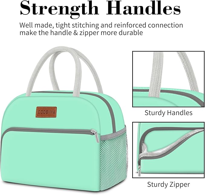 Coobiiya Lunch Bag Women, Lunch Box Bag for Women Adult Men, Small Leakproof Cute Lunch Tote Large Capacity Reusable Insulated Cooler Lunch Container for Work/Office/Picnic/Travel-Green