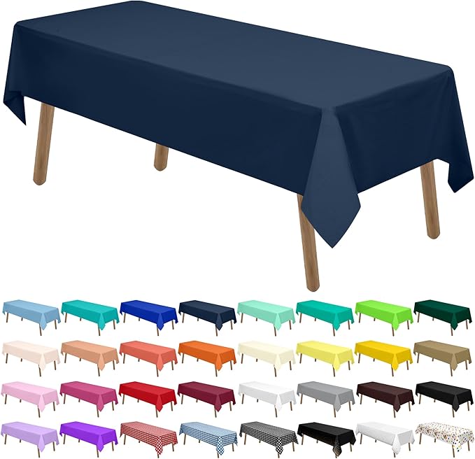 PARTY ULYJA Navy Blue Plastic Tablecloths 2 Pack 54 x 108 Inch Rectangle PEVA Vinyl Dark Table Covers for Parties, Picnic, Wedding's, 8 ft Table Use