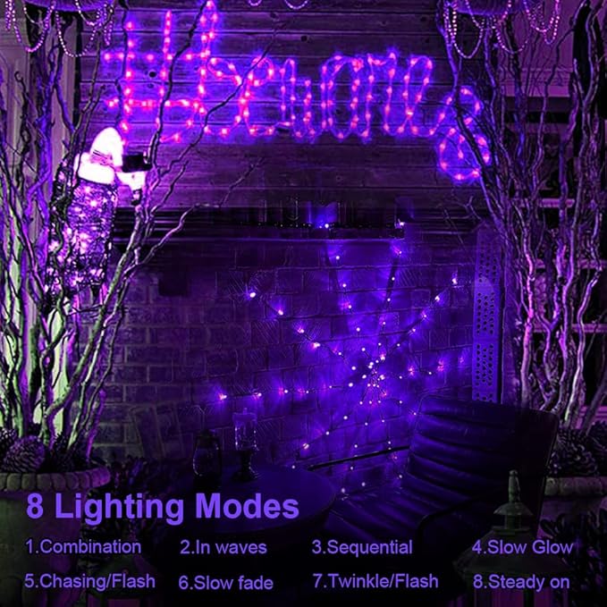 Halloween Decorations Spider Web Lights - 4FT Diameter 70 LEDs with Black Spider, Waterproof Net Lights, Remote Control, 8 Modes Cobweb Halloween Decorations for House Garden Indoor Outdoor (Purple)