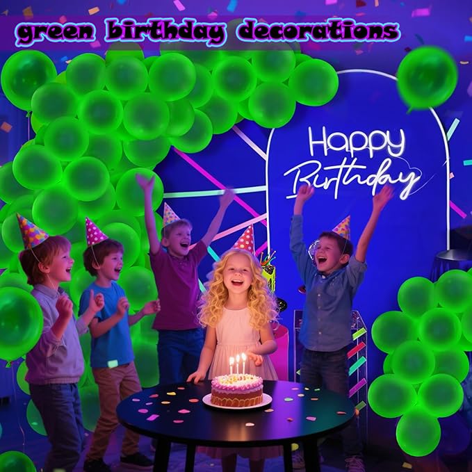 100 Pcs UV Neon Green Balloons 12 inch Neon Party Supplies, Balloons, Glow in the Dark for Birthday, Graduation, Baby Shower,Wedding, Anniversary Valentines Party Decorations