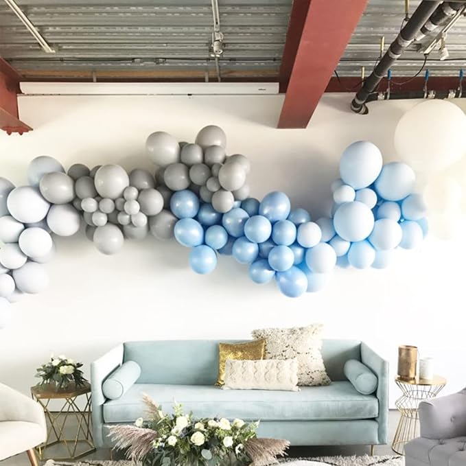 130pcs Gray Balloons Different Sizes 18" 12" 10" 5" Pastel Gray Balloons for Boys Girls Birthday Baby Shower Gender Reveal Wedding Decorations