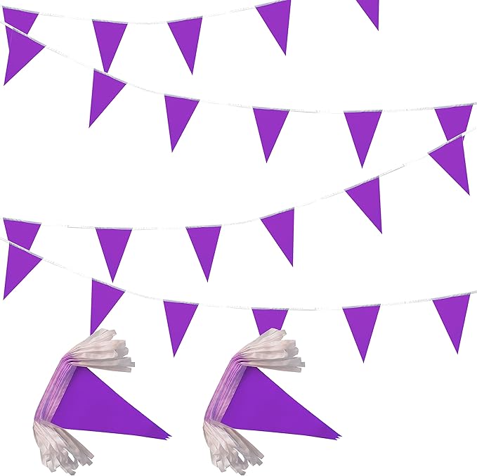 100 Feet Purple Pennant Banners Flags String Hanging Triangle Bunting Flags,Party Decorations for Grand Opening,Kids Birthday,Carnival,60 PCS