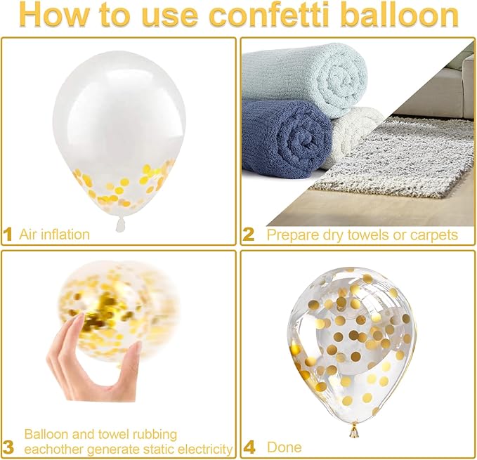 Bezente Gold Confetti Latex Party Balloons - 60 Pack 12 inch Helium Gold Confetti Balloons with Golden Paper Confetti Dots for Wedding Graduation Bridal Shower Birthday Party Decorations