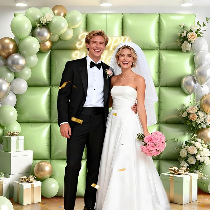 50Pcs Olive Green Square Foil Balloons Wall Backdrop, Double Sided Metallic Foil Balloons Tunnel Arch Garland Kit for Photo Booth Birthday Wedding Halloween Christmas Party Decorations