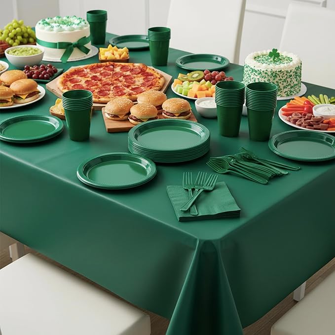Green Plastic Plates for Party,50 Guest - 7&9inch Plates,Napkins,Forks,Cups & Tablecloths,Disposable Party Supplies for Birthday,Picnic,Christmas,Summer Activities