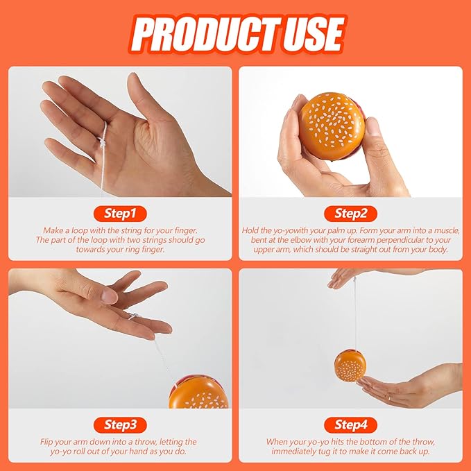Leitee 150 Pieces Hamburger Yo Yo Toys Plastic Burger Party Favors for Boys Girls Adults Birthday Party Favors Classroom Prizes Holiday Goodie Bag Fillers