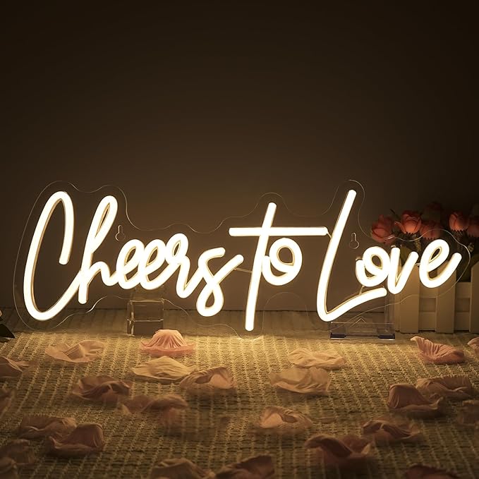 Lucunstar Cheers to Love Neon Sign Wedding Neon Sign Led Lights for Room Warm White Wall Decor Light Sign for Wedding USB Powered Sign Decor 16.5"X5.9"