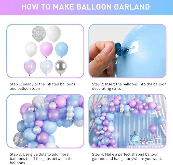 Winter Balloon Garland Arch Kit, 103Pcs Pearl Purple Blue White Metallic Silver Snowflake Latex Balloons Garland for Christmas Winter Wonderland Theme Princess Birthday Baby Shower Party Decorations