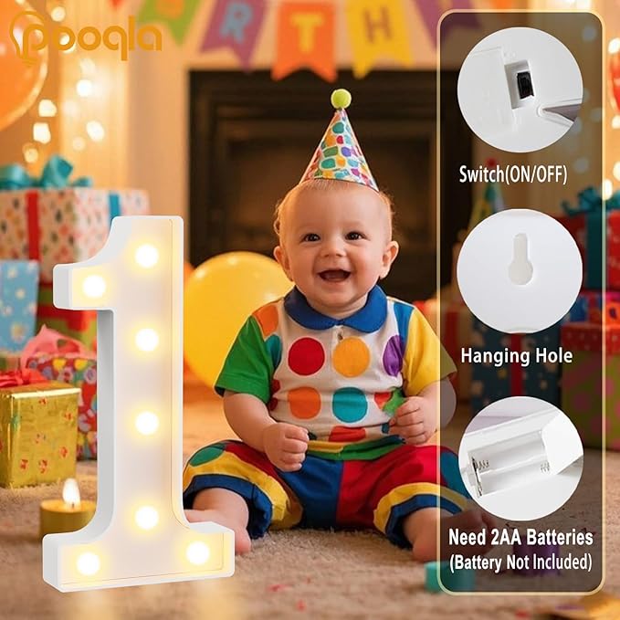 Pooqla Large Light Up Numbers for 8th Birthday Decorations, 12.6 in Tall White Plastic Marquee Numbers Sign Party Decorations, Gift for Girls Boys Night Light Wedding Anniversary Decor, Big Number 8