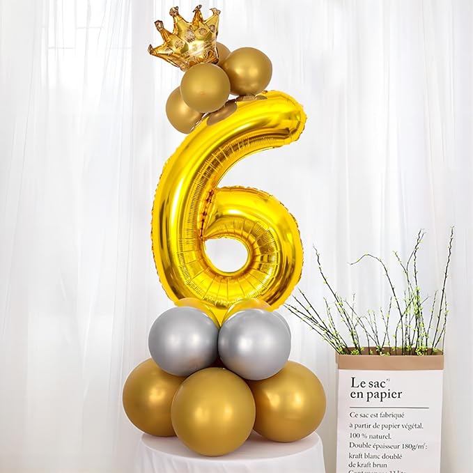40 Inch Gold Number Balloons, Helium Mylar Foil Number Balloons for Birthday, Number 6 Balloon for 6st Birthday Decorations for Kids, Anniversary Party Decorations Supplies