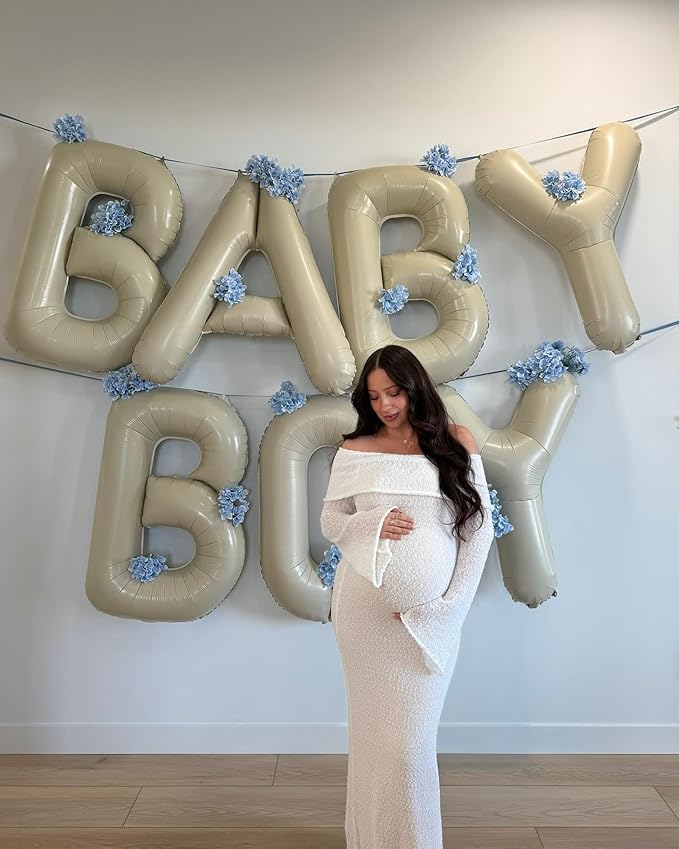 Cream BABY Balloons,40 Inch Letter Baby Balloon Banner Beige for Baby Shower Gender Reveal Backdrop Party Decorations