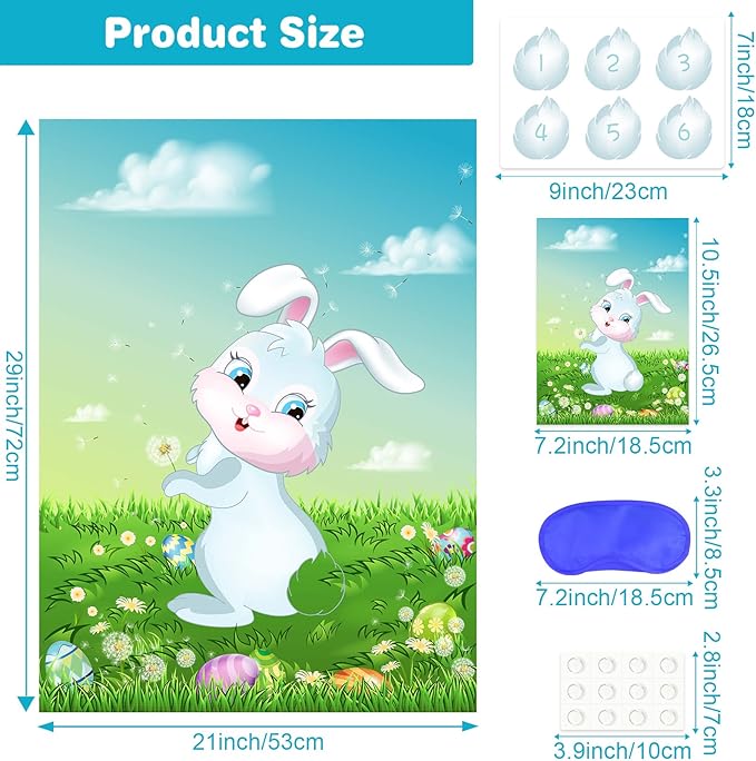 NEBURORA Pin The Tail on The Bunny with 24Pcs Bunny Tails, Happy Easter Party Game for Kids Party Decoration Supplies