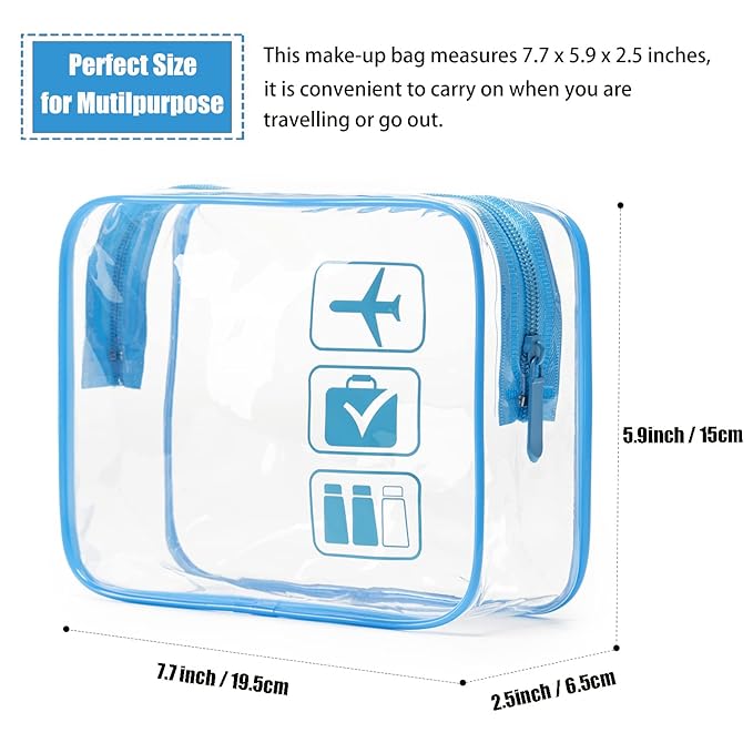 MODENGKONGJIAN TSA Approved Toiletry Bag, 3 Pcs Clear Toiletries Bags Quart Size Travel Makeup Cosmetic Bag for Women Men, Carry on Airport Airline Compliant Bag (Blue)