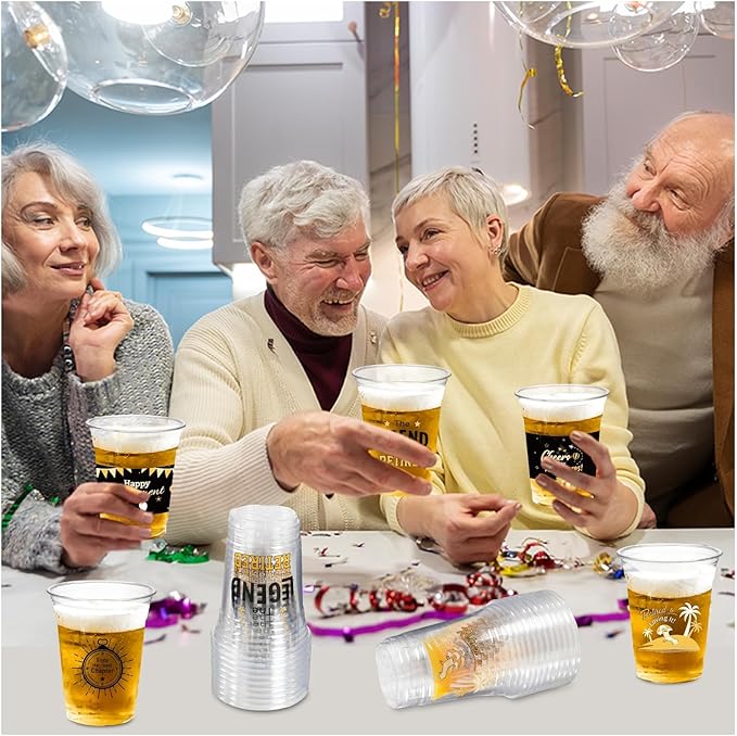 Retirement Party Decoration Cups, 50pcs 16 Oz Plastic Clear Drinking Cups for Retirement Party Supplies Favors Women Men Snack Cup Bulk
