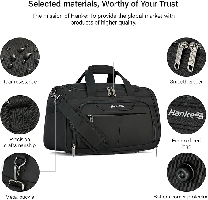 Hanke Carry On luggage Bags for Travel, Large Foldable Duffle Bag for Travel, Softside Lightweight Travel Bag Carry On Bags for Airplanes Women, Travel Tote Bags for Women Men.（Black）