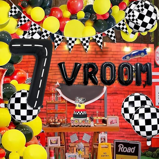 134pcs Race Car Balloon Birthday Party Supplies Decorations for Boys - Racing car Theme Party Supplies Happy Birthday Racecar Number Balloons Garland Kit Birthday Party (Single Number, 7)