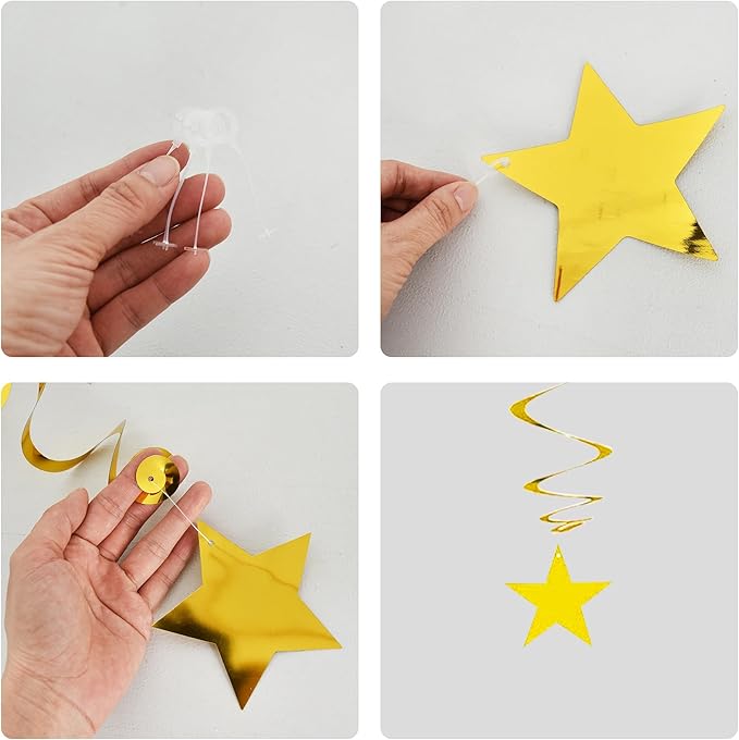 BEISHIDA Black Gold Silver Star Hanging Swirl Decorations,Graduation Birthday Hanging Party Supplies for Graduation Wedding Baby Shower Birthday Decorations,Pack of 15