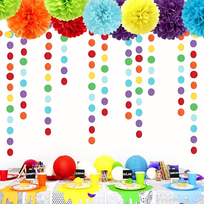 Rainbow Party-Decorations Paper-Garland Streamers Banner - 52Ft Colorful Theme Boy Girl Kids Birthday Favors Supplies,Baby Shower Wedding Hanging Backdrop Decor Ouruola