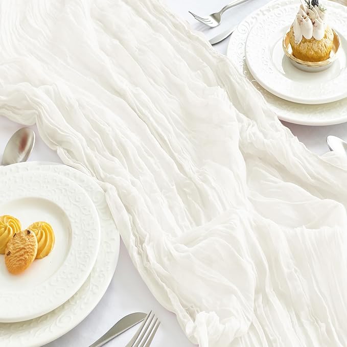 IVAPUPU 2 Pcs Cheesecloth Table Runner - 10ft Ivory White Easter Spring Boho Gauze Cheese Cloth Table Runners for Baby Shower Decoration Wedding Party Garden Farmhouse Decor