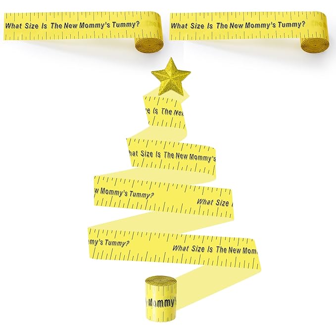 Sratte 2 Rolls 2 Inch x 150 Feet Baby Shower Measuring Tape Tummy Measure Belly Game Paper Belly Measuring Tape for Baby Shower Party Decorations Supplies (Yellow)