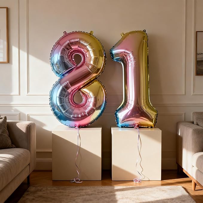 YPSelected Gradient Color 40 Inch Large Foil Helium Number Balloon Birthday Wedding Party 0-9 (Rainbow, 4)