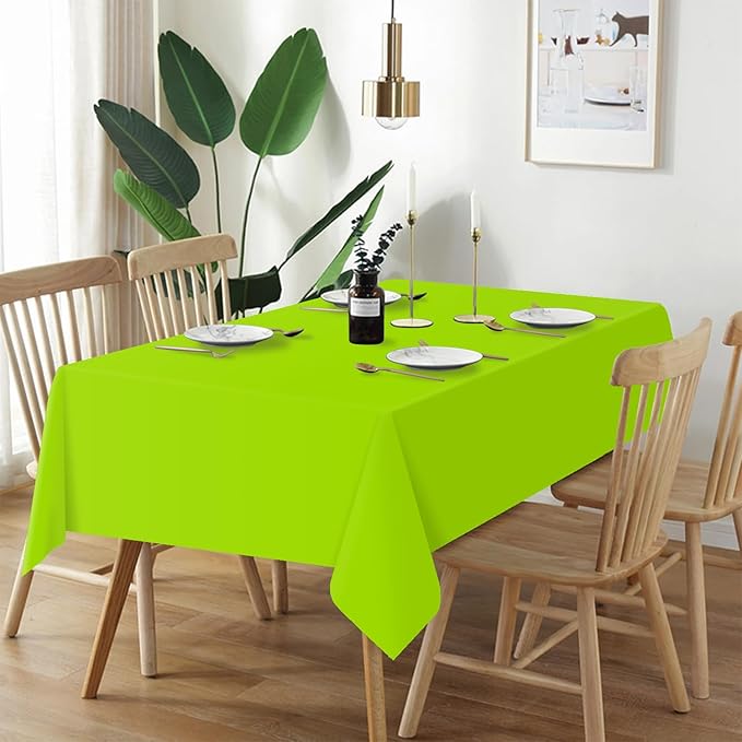 QIKSION Lime Green Plastic Table Cloth Disposable 12 Pack, 54 x 108 Inch Tablecloths for Party, Birthday, Halloween, Christmas Decorations, Rectangle Table Cover