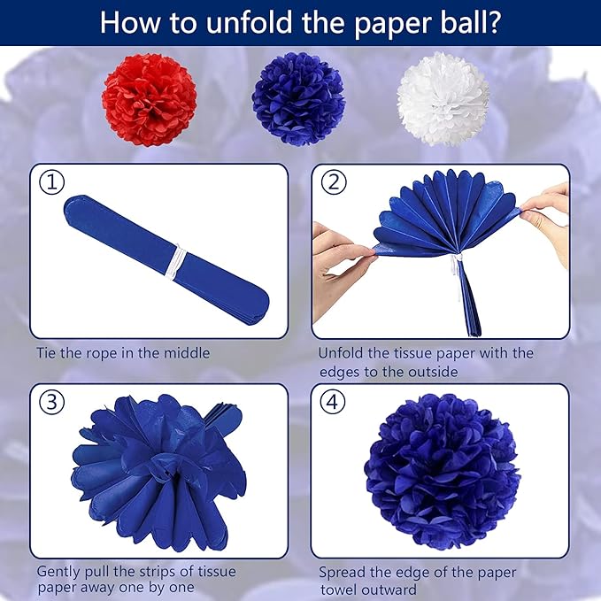 4th of July Patriotic Party Decorations, 6 Paper Fan, 6 Flower Ball, 1 USA Swallowtail Flag, 1 USA Pennant Flag, 1 Star Streamer, 6 Swirl, Independence Day, Memorial Day, Veterans Day Decor Supplies