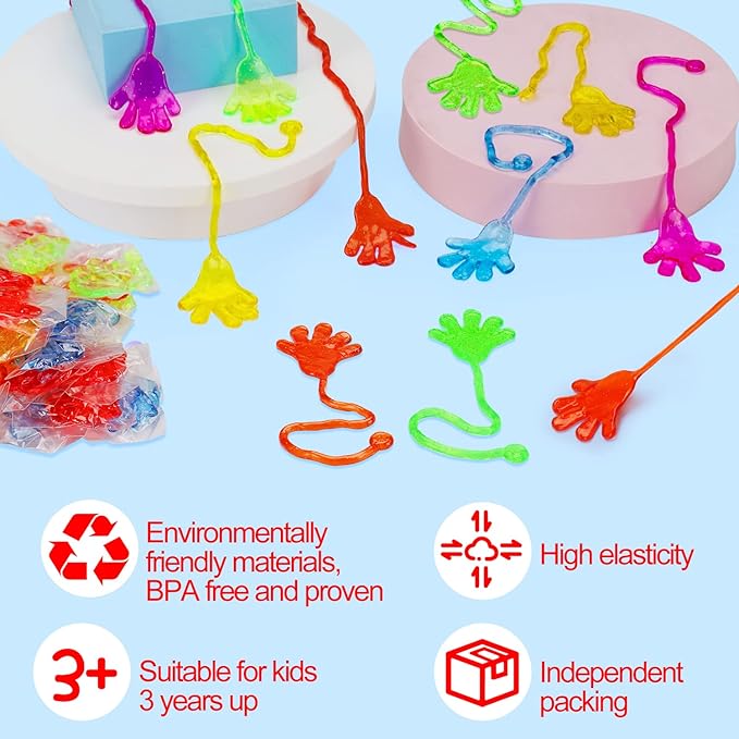 200PCS Glitter Sticky Hands Party Favors for Kids 4-8 8-12 Birthday Supplies Easter Egg Fillers Goodie Bag Stuffers Classroom Treasure Box Toys Carnival Prizes Mini Bulk Treat Trinkets Pinata Stuff