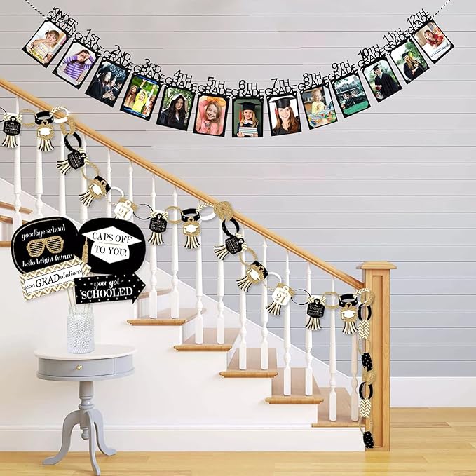 Graduation Photo Banner for Party Decoration, Including Kindergarten to 12th Grade Picture Banner Middle High School College Graduation Party Supplies