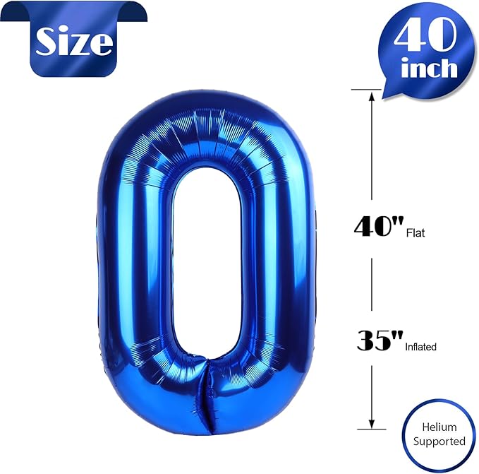 Metallic Blue Number 0 Balloon 40 Inch, 0 Balloon Numberfor 10th 20th 30th 40th 50th 60th Birthday Decorations, Navy Blue Party Supplies for Men Women