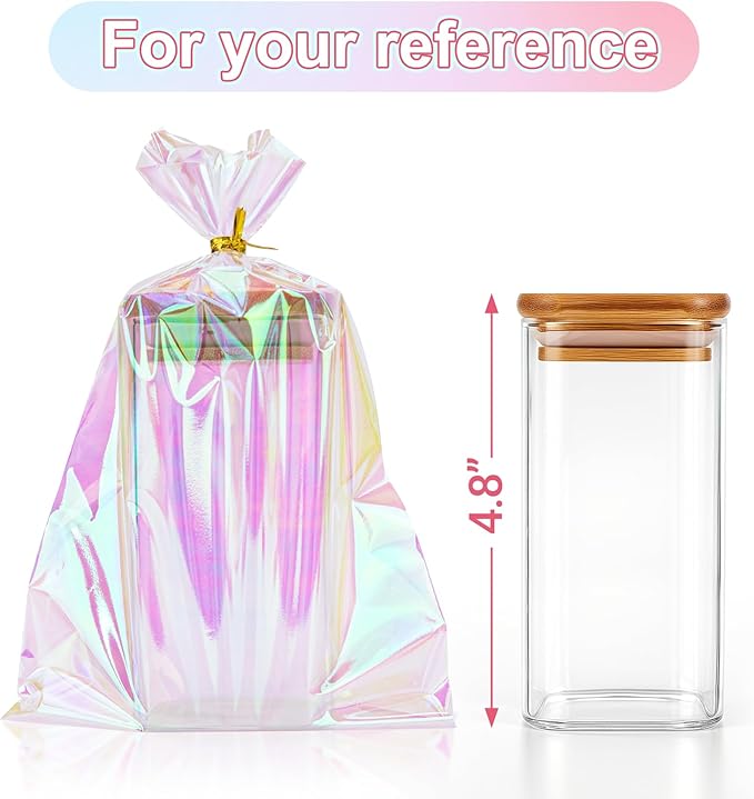 160Pcs Iridescent Cellophane Treat Bags with Ties, 6x9 Inch Holographic Plastic Goodie Baggies for Party Favors, Candy, Cookies Packing, Gift Wrapping